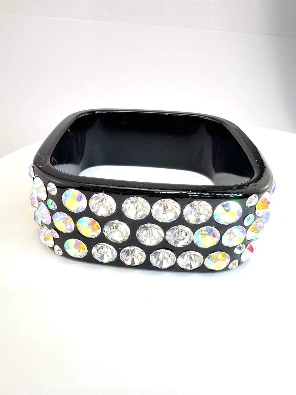 Vintage Black Bracelet with Iridescent Crystal Accents - Picture 6 of 9
